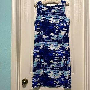 Mario Serrani Italy shift dress blue & white Geometric pattern size 6 NWOT